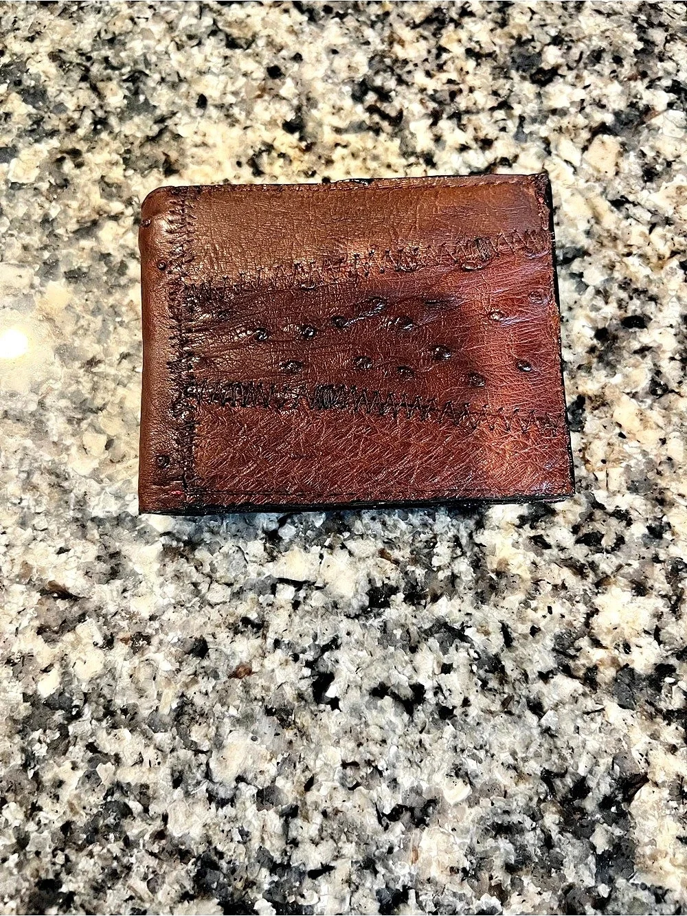 Handcrafted Ostrich Genuine Exotic Leather Men’s Bifold Wallet in Brown New